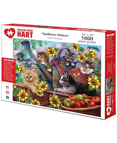 Hart Puzzles Sunflower Kittens 24" x 30" By Bob Giordano Set, 1000 Pieces