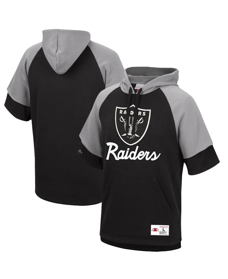 Men's Mitchell & Ness Black Las Vegas Raiders Home Advantage Raglan Short Sleeve Pullover Hoodie