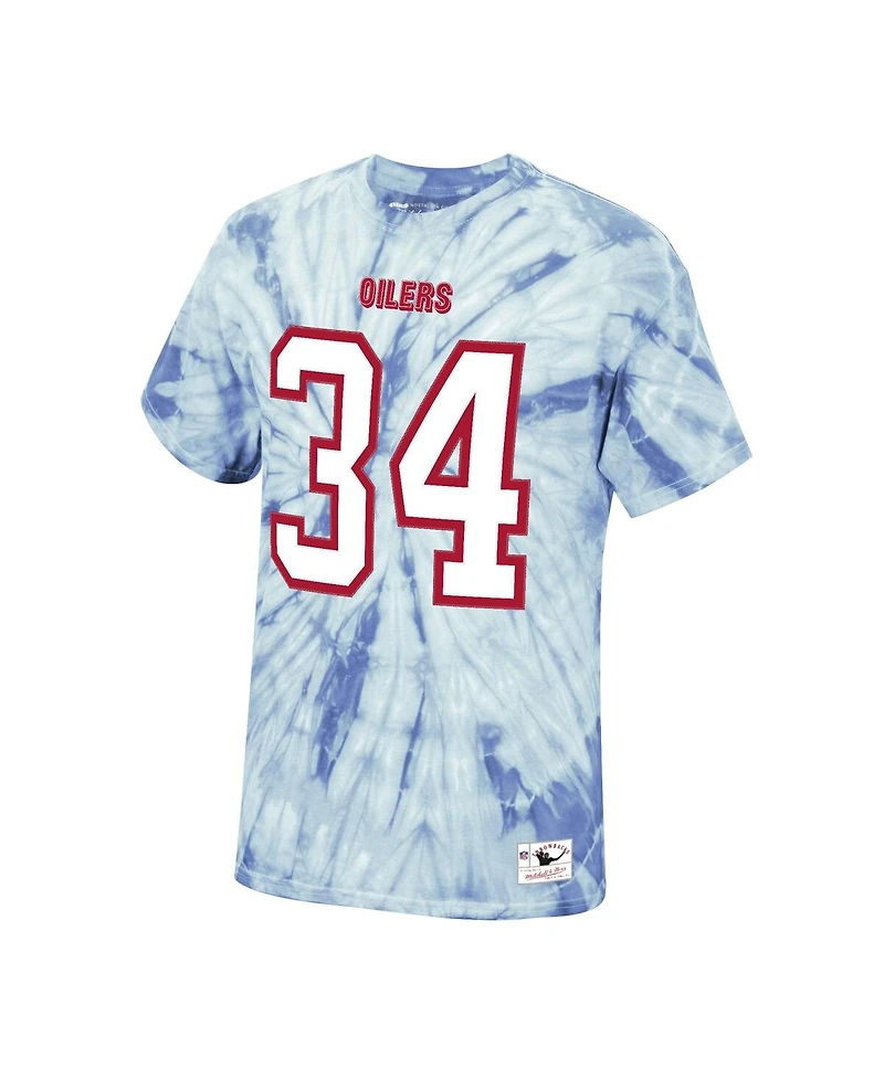 Men's Mitchell & Ness Earl Campbell Light Blue Houston Oilers Tie-Dye Retired Player Name and Number T-shirt