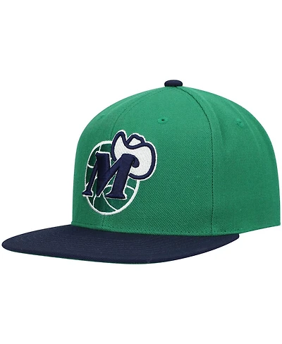 Men's Mitchell & Ness Green, Navy Dallas Mavericks Hardwood Classics Team Two-Tone 2.0 Snapback Hat