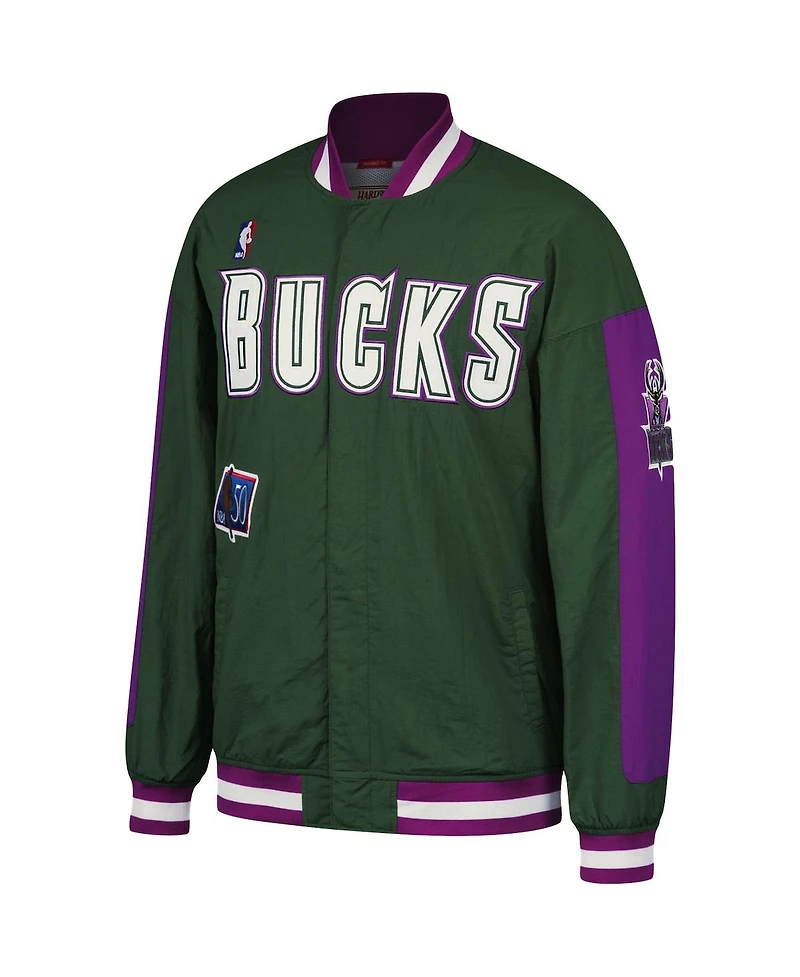 Men's Mitchell & Ness Hunter Green Milwaukee Bucks Hardwood Classics Authentic Warm-Up Full-Snap Jacket