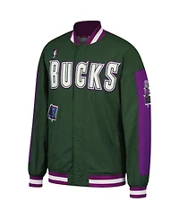 Men's Mitchell & Ness Hunter Green Milwaukee Bucks Hardwood Classics Authentic Warm-Up Full-Snap Jacket