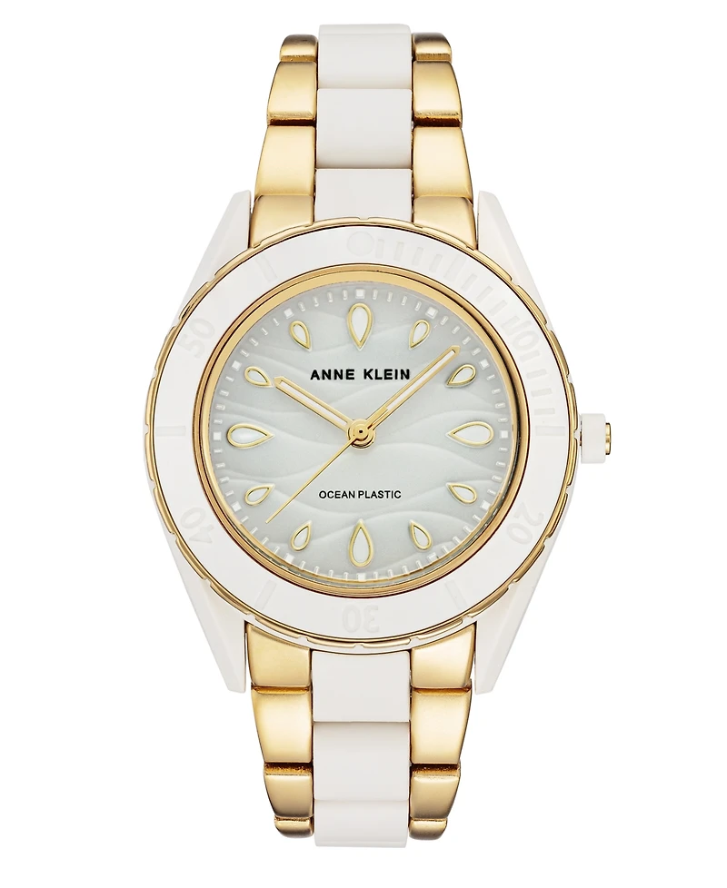 Anne Klein Women's Gold-Tone and White Solar Ocean Work Plastic Bracelet Watch, 38.5mm
