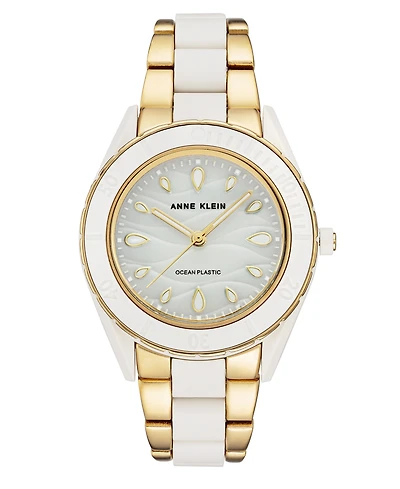 Anne Klein Women's Gold-Tone and White Solar Ocean Work Plastic Bracelet Watch, 38.5mm