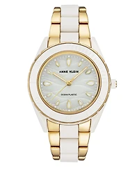 Anne Klein Women's Gold-Tone and White Solar Ocean Work Plastic Bracelet Watch, 38.5mm