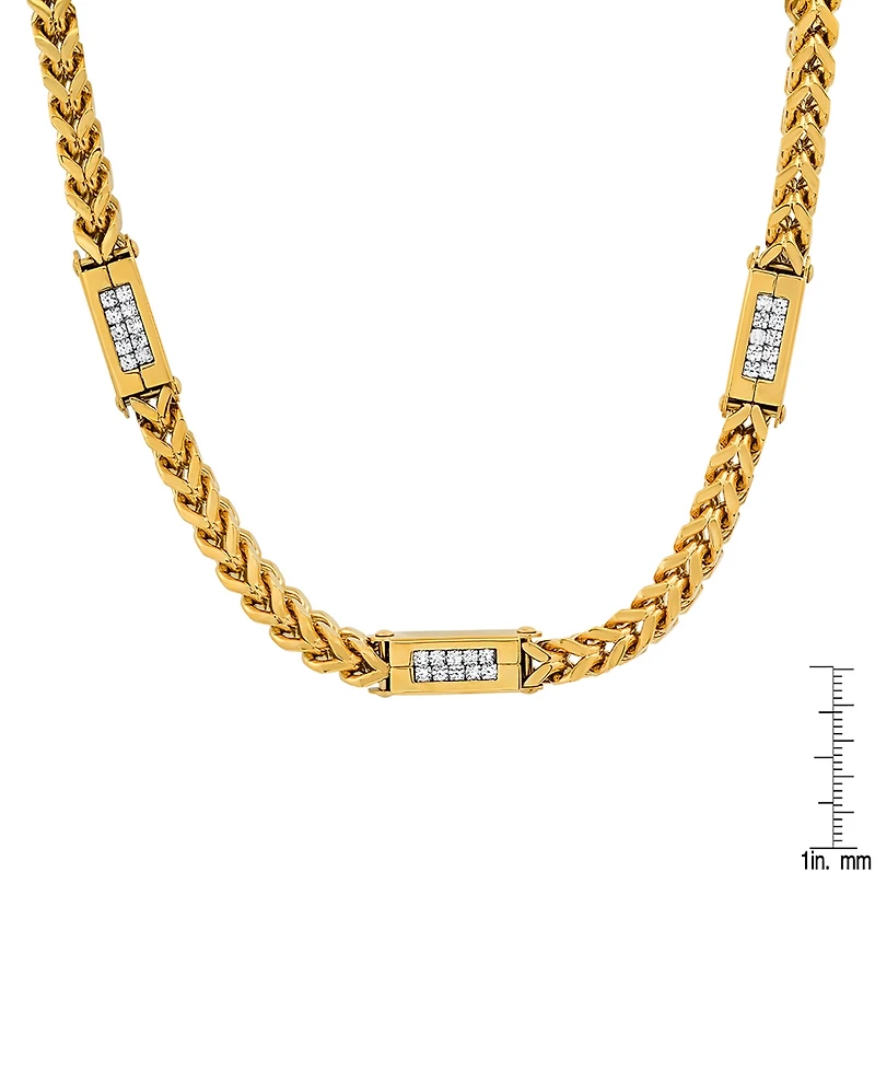 Steeltime Men's 18k Gold Plated Stainless Steel Wheat Chain and Simulated Diamonds Link Necklace