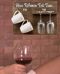 How Woman Tell Time Wall Mounted Wine Rack with Wine Glasses and Coffee Mugs, Set of 5