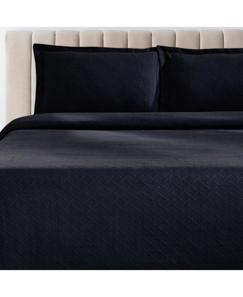 Closeout! Superior 100% Cotton Basketweave Matelasse All-Season 3-piece Coverlet Set