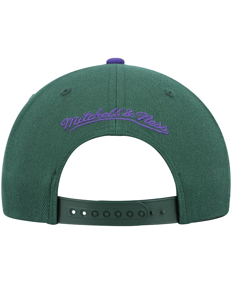 Men's Mitchell & Ness Green and Purple Milwaukee Bucks Hardwood Classics Team Two-Tone 2.0 Snapback Hat