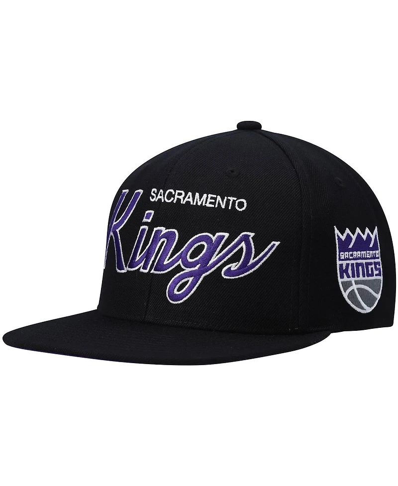 Men's Mitchell & Ness Black Sacramento Kings Hardwood Classics Script 2.0 Snapback Hat