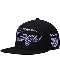 Men's Mitchell & Ness Black Sacramento Kings Hardwood Classics Script 2.0 Snapback Hat
