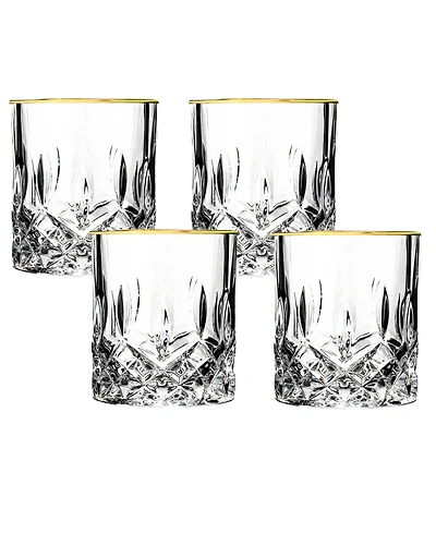 Opera Gold Collection 4 Piece Crystal Double Old Fashion Glass with Gold Rim Set