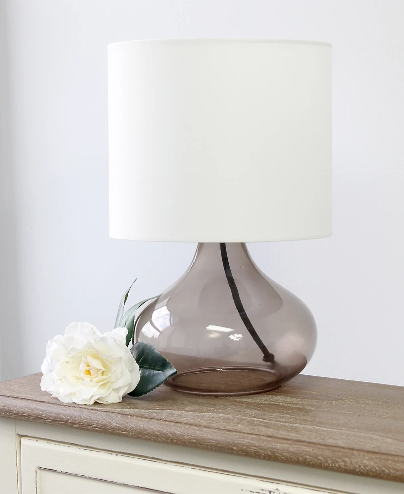 Simple Designs Glass Raindrop Table Lamp with Fabric Shade, Green with White Shade