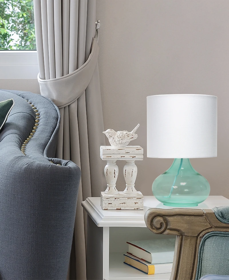 Simple Designs Glass Raindrop Table Lamp with Fabric Shade, Green White Shade