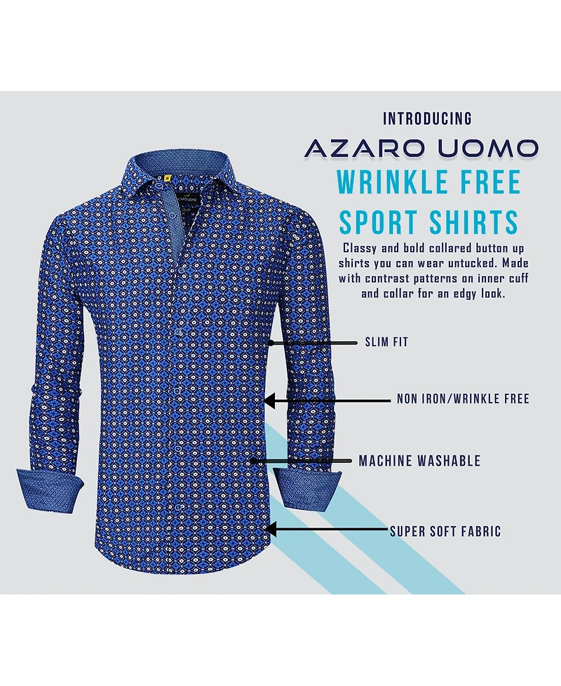 Men's Slim Fit Business Nautical Button Down Dress Shirt