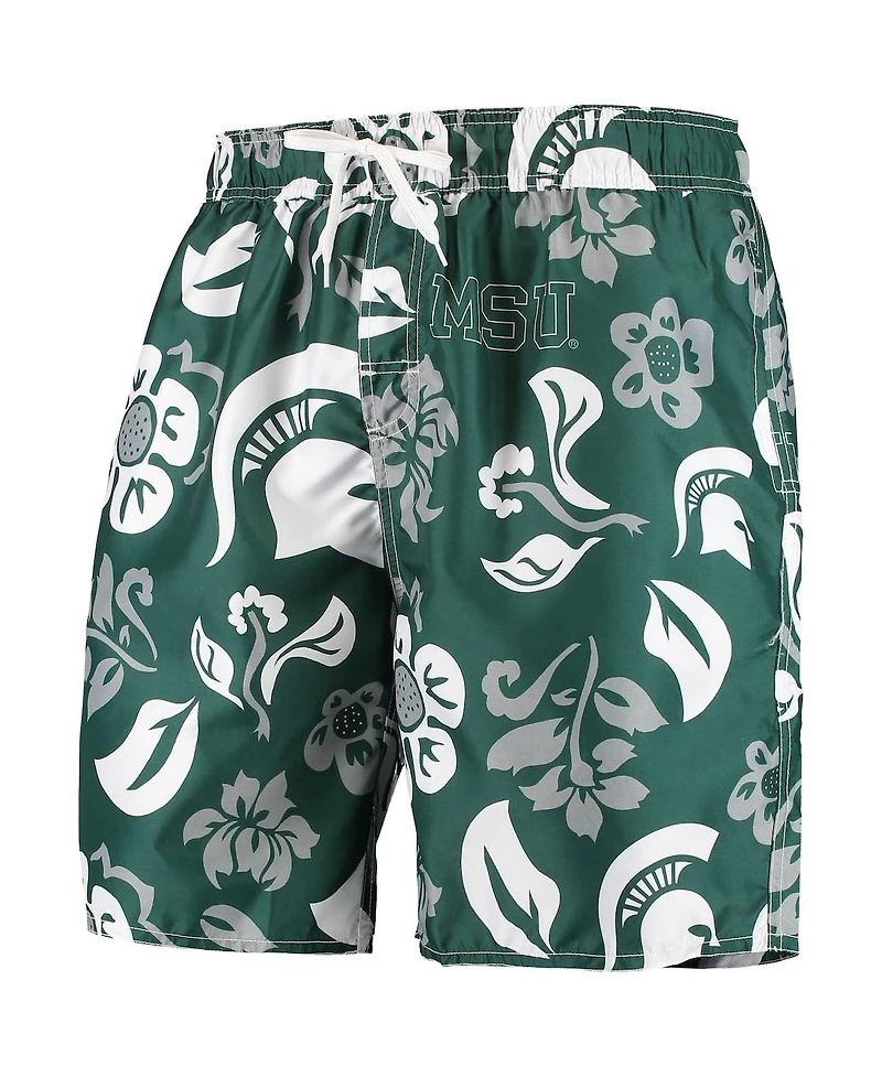 Men's Wes & Willy Green Michigan State Spartans Floral Volley Swim Trunks