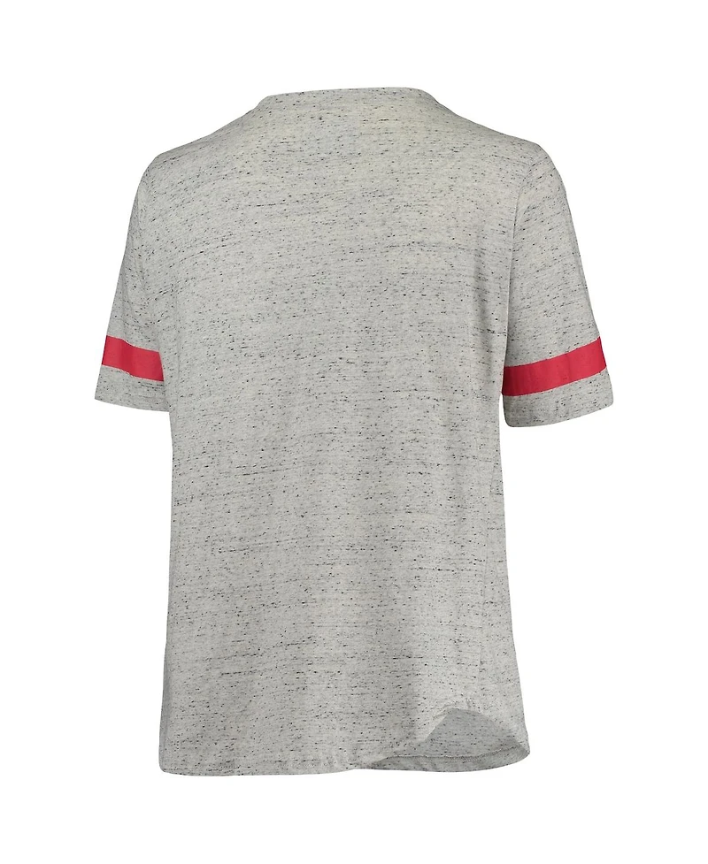 Women's Heathered Gray and Scarlet Ohio State Buckeyes Plus Size Lace-Up V-Neck T-shirt