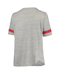 Women's Heathered Gray and Scarlet Ohio State Buckeyes Plus Size Lace-Up V-Neck T-shirt