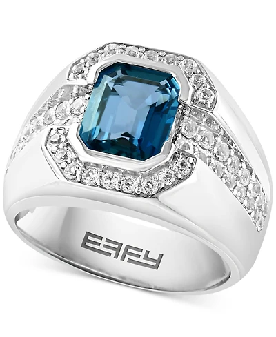 Effy Men's London Blue Topaz (4-3/8 ct. t.w.) & White Topaz (1/2 ct. t.w.) Ring in Sterling Silver