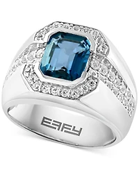Effy Men's London Blue Topaz (4-3/8 ct. t.w.) & White Topaz (1/2 ct. t.w.) Ring in Sterling Silver