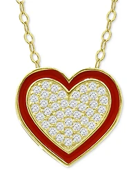Giani Bernini Cubic Zirconia & Red Enamel Heart Pendant Necklace, 16" + 2" extender, Created for Macy's