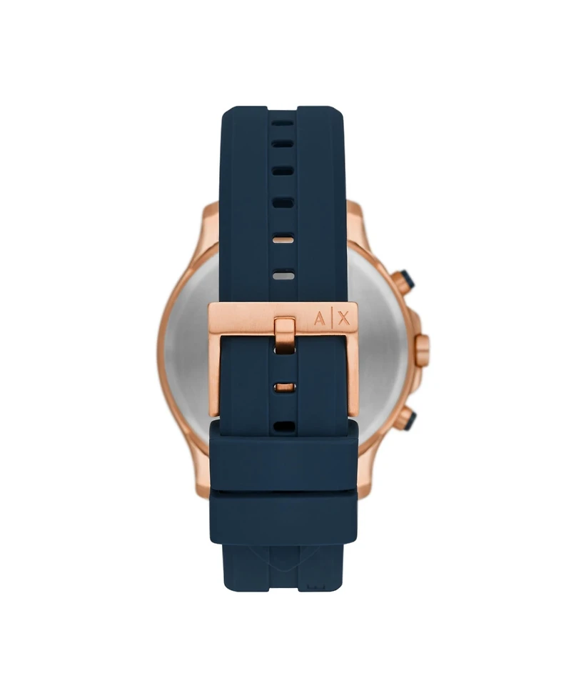 Men's Chronograph in Rose Gold-tone Plated Stainless Steel with Navy Silicone Strap Watch, 46mm
