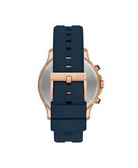 Men's Chronograph in Rose Gold-tone Plated Stainless Steel with Navy Silicone Strap Watch, 46mm