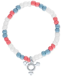 Diamond Accent & Resin Bead Pride Symbol Stretch Bracelet in Sterling Silver