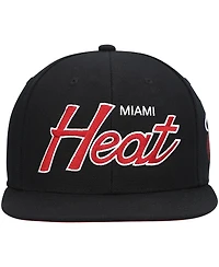 Men's Mitchell & Ness Black Miami Heat Hardwood Classics Script 2.0 Snapback Hat