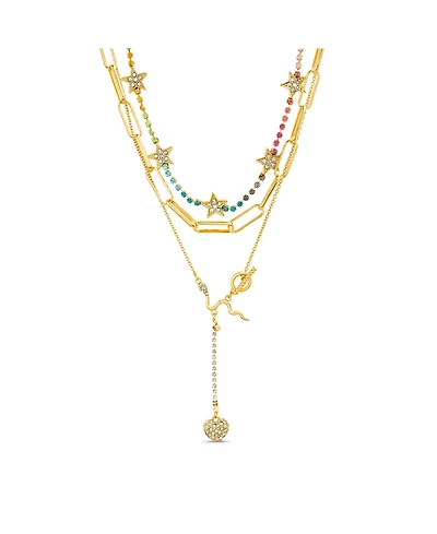 kensie Mixed Chain Rhinestone Star Heart and Snake Necklace Set