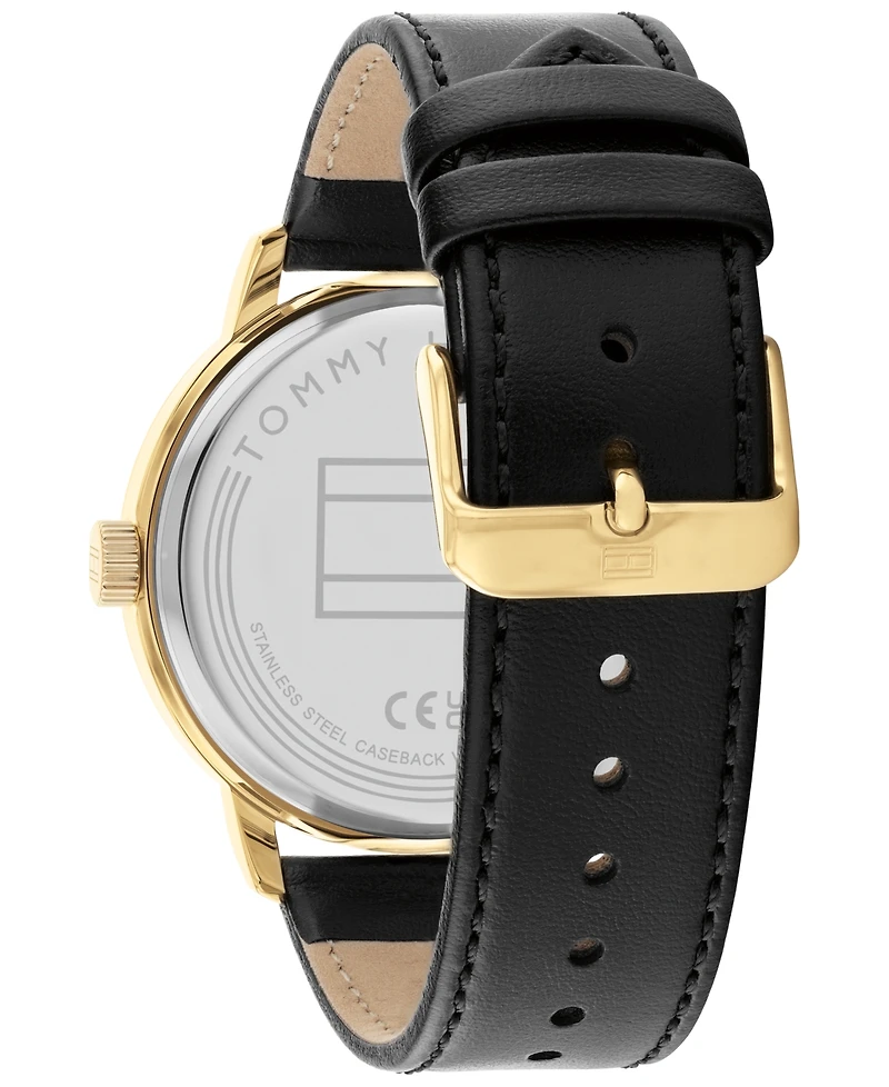Tommy Hilfiger Men's Black Leather Strap Watch 44mm