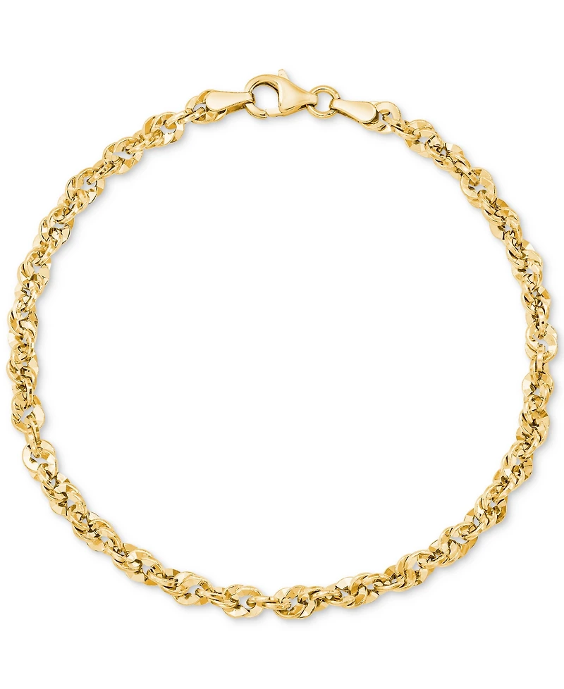 Italian Gold Diamond Cut Rope Chain Bracelet (3-3/4mm) in 14k Gold, Made in Italy