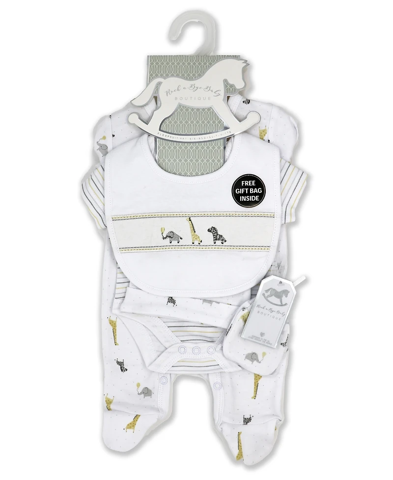 Baby Boys and Girls African Animal Layette Gift Mesh Bag, 5 Piece Set