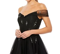 Mac Duggal Women's Imitation-Pearl Embellished Off-The-Shoulder A-Line Dress