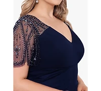 Xscape Plus Embellished Sheer Matte Jersey Gown
