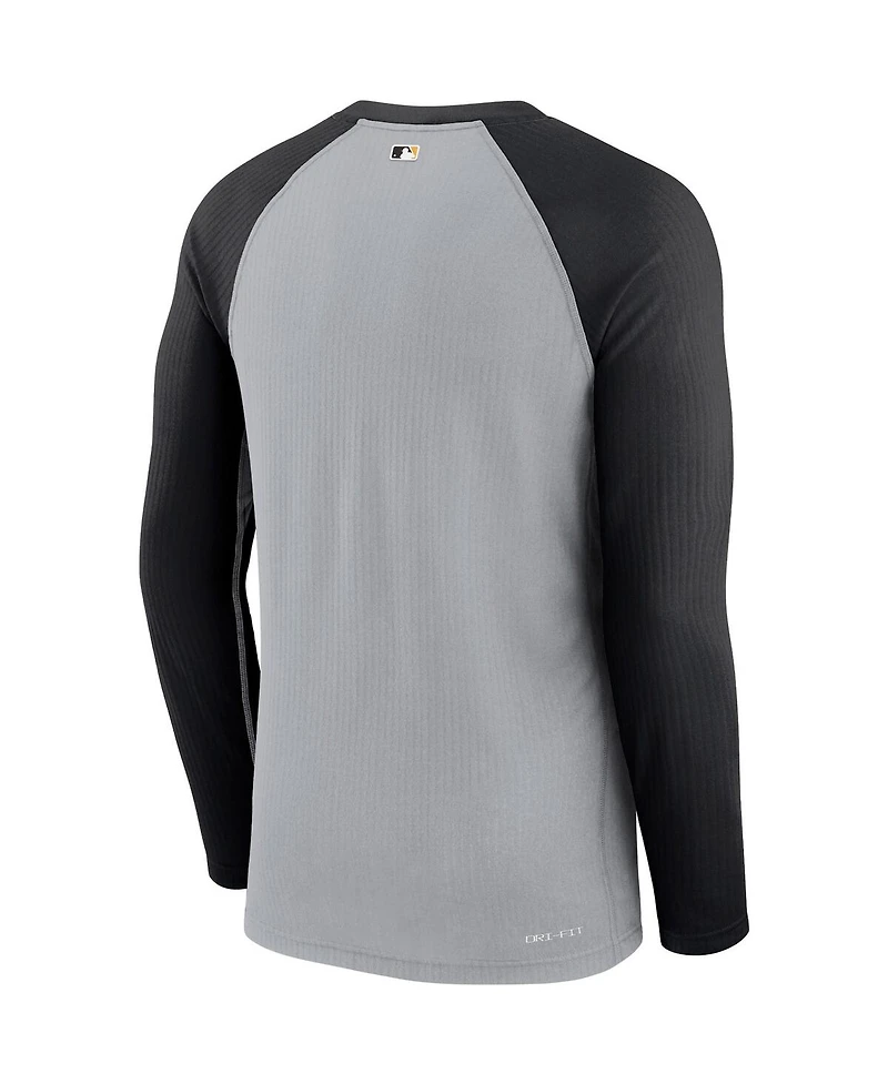 Men's Nike Gray, Black Pittsburgh Pirates Game Authentic Collection Performance Raglan Long Sleeve T-shirt