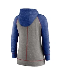 Women's Nike Heathered Charcoal and Heathered Royal Chicago Cubs Split Wordmark Gym Vintage-Like Raglan Slub Full-Zip Hoodie