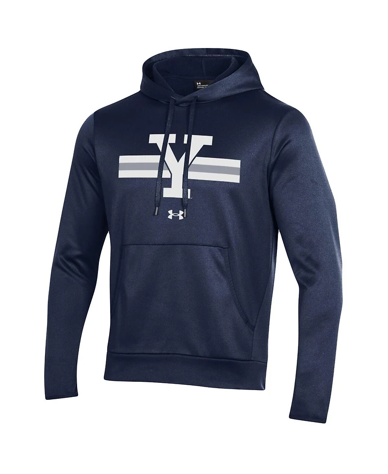 Men's Under Armour Navy Yale Bulldogs Logo Stripe Fleece Pullover Hoodie