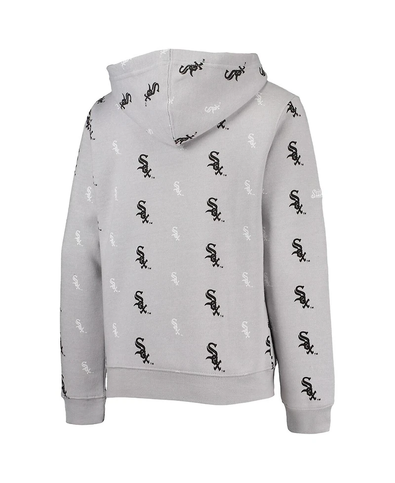 Big Boys Stitches Heathered Gray Chicago White Sox Allover Print Pullover Hoodie