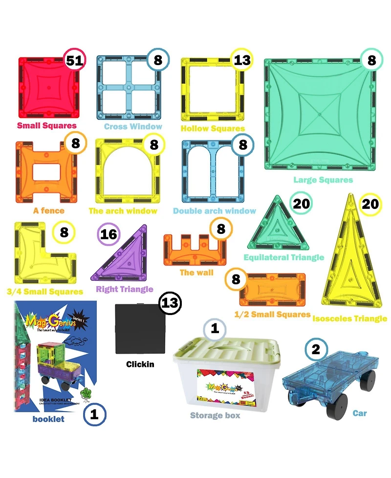 Mag-Genius 182 Piece Magnetic Building Block Set Plus 17 Bonus Pieces