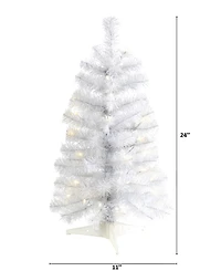 White Artificial Christmas Tree with Lights and Bendable Branches, 24"