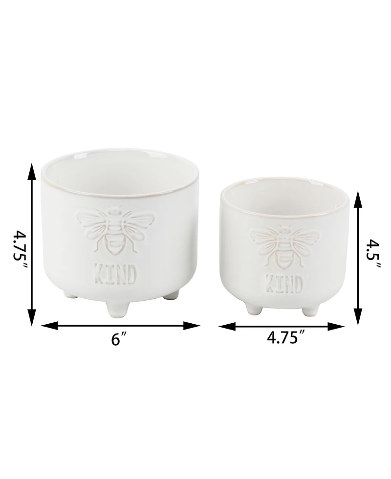 Flora Bunda Be Kind Footed Ceramic Planter, Set of 2
