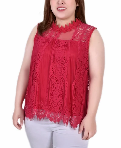 Plus Size Sleeveless Mock Neck Lace Top