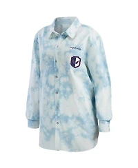 Women's Wear by Erin Andrews White Washington Capitals Oversized Tie-Dye Button-Up Denim Shirt