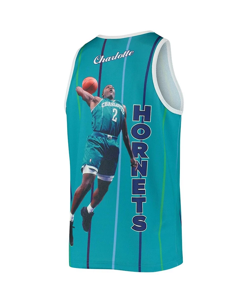 Men's Mitchell & Ness Larry Johnson Teal Charlotte Hornets Hardwood Classics Player Tank Top