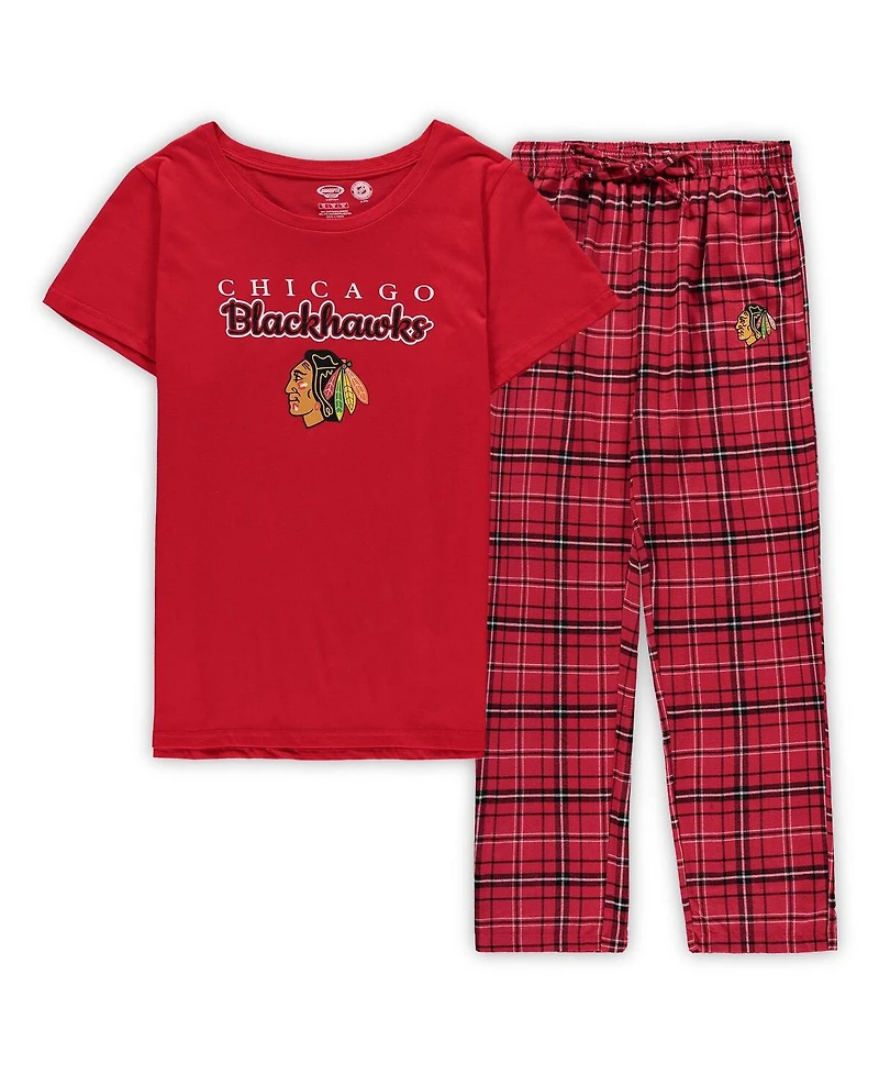 Women's Concepts Sport Red Chicago Blackhawks Plus Size Lodge T-shirt and Pants Sleep Set