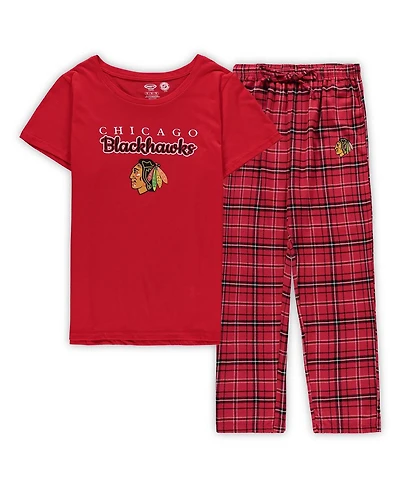 Women's Concepts Sport Red Chicago Blackhawks Plus Size Lodge T-shirt and Pants Sleep Set