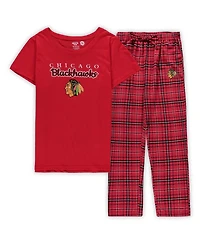 Women's Concepts Sport Red Chicago Blackhawks Plus Size Lodge T-shirt and Pants Sleep Set