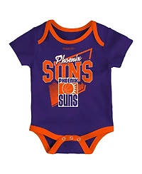 Infant Boys and Girls Mitchell & Ness Blue, Orange Phoenix Suns Hardwood Classics Bodysuits and Cuffed Knit Hat Set