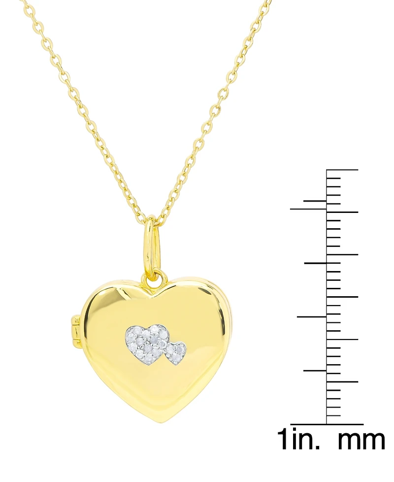 Diamond Heart Locket 18" Pendant Necklace (1/10 ct. t.w.) in 14k Gold-Plated Sterling Silver